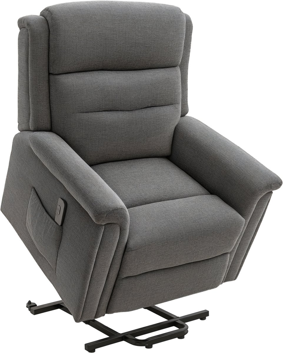 Homona Sta-opfauteuil - Met afstandsbediening, voetensteun en verstelbare rugleuning - 92 x 87 x 108 cm - Grijs