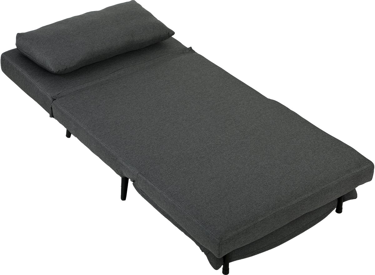 Homona Slaapfauteuil 3-in-1 - Verstelbare rugleuning - Met kussen - 90 x 188 x 27 cm - Donkergrijs