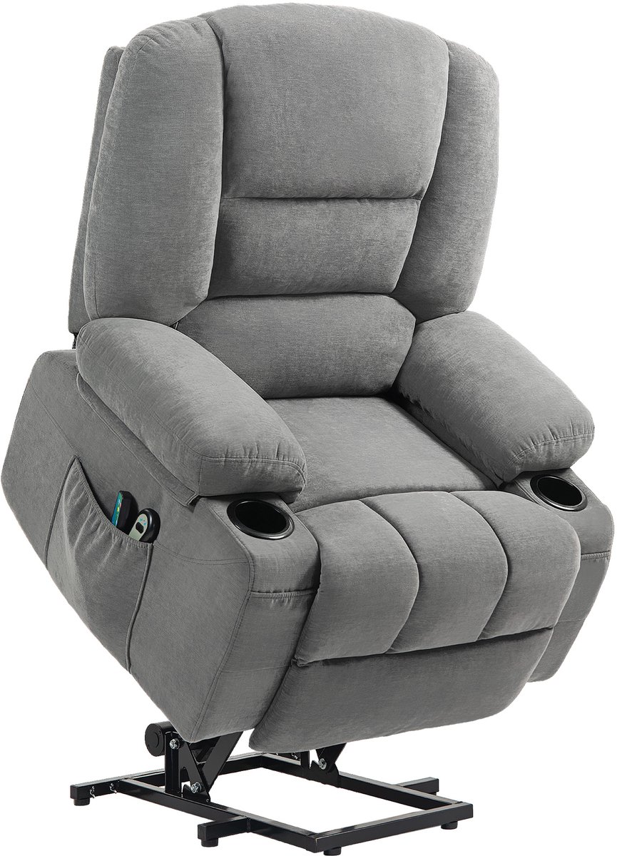 Homona Sta-opfauteuil met massage- en warmtefunctie - Met 8 massagepunten en 2 afstandsbedieningen - 97 x 90 x 102 cm - Donkergrijs