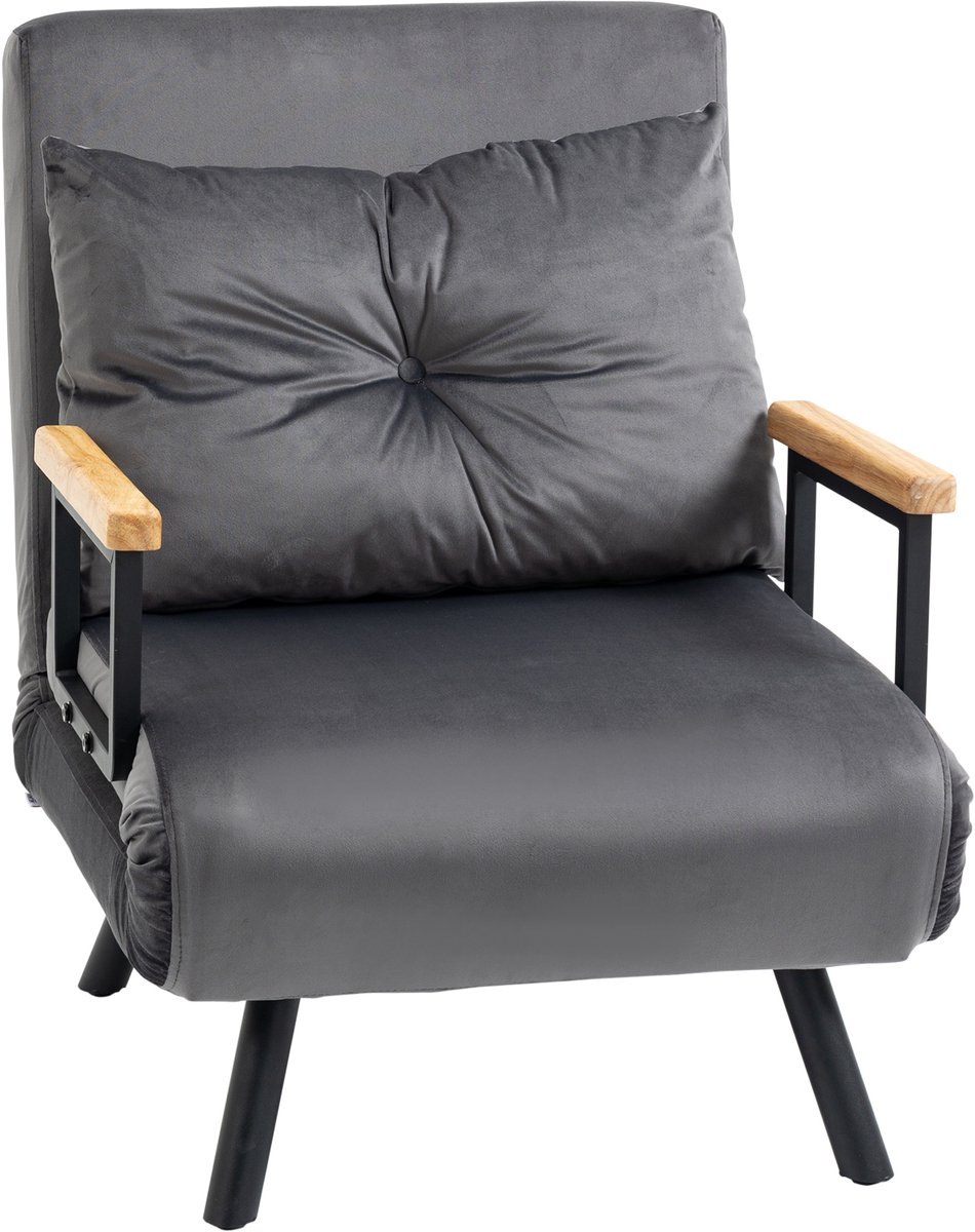 Homona Slaapfauteuil - Met 5 standen verstelbare rugleuning - Inclusief kussen en armleuningen - 63 x 73 x 81 cm - Donkergrijs
