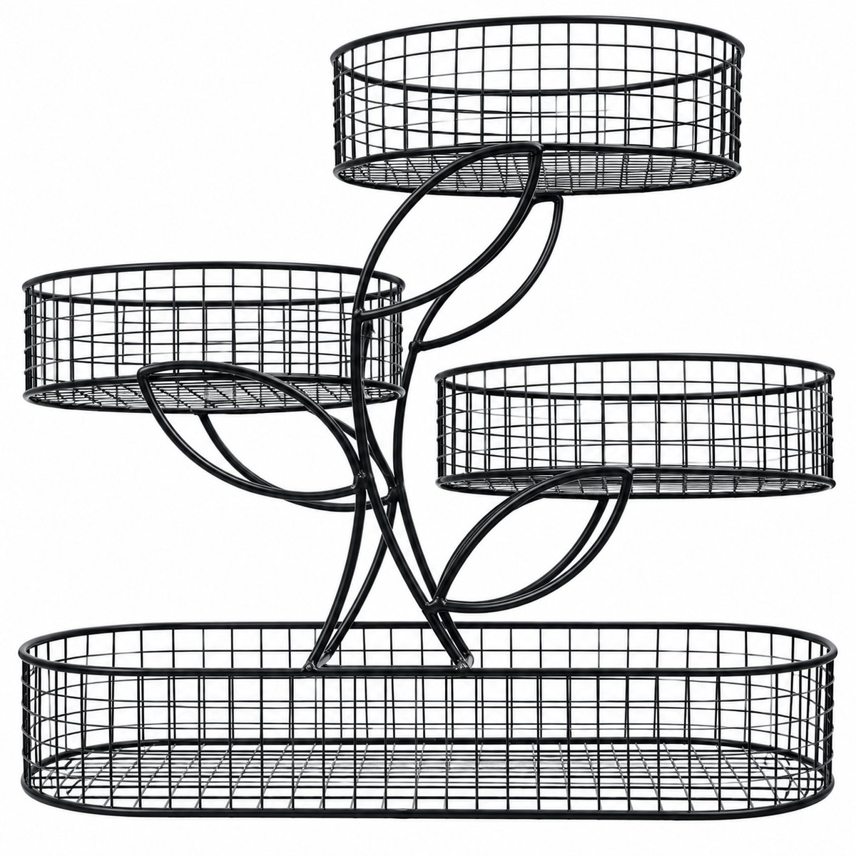 Fruitmand - Metalen Fruitstandaard met 4 Manden - Zwart