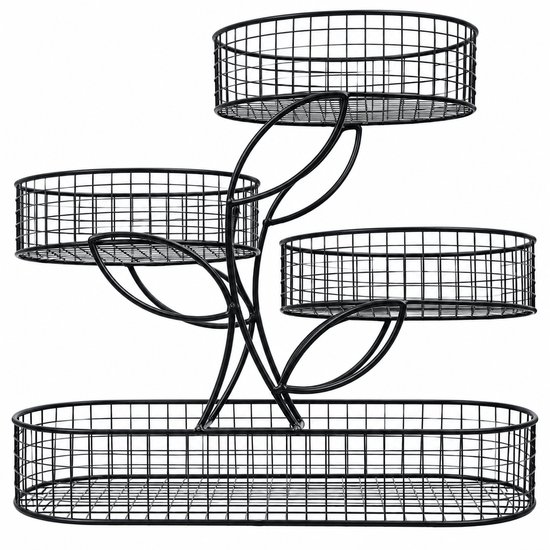 Fruitmand - Metalen Fruitstandaard met 4 Manden - Zwart