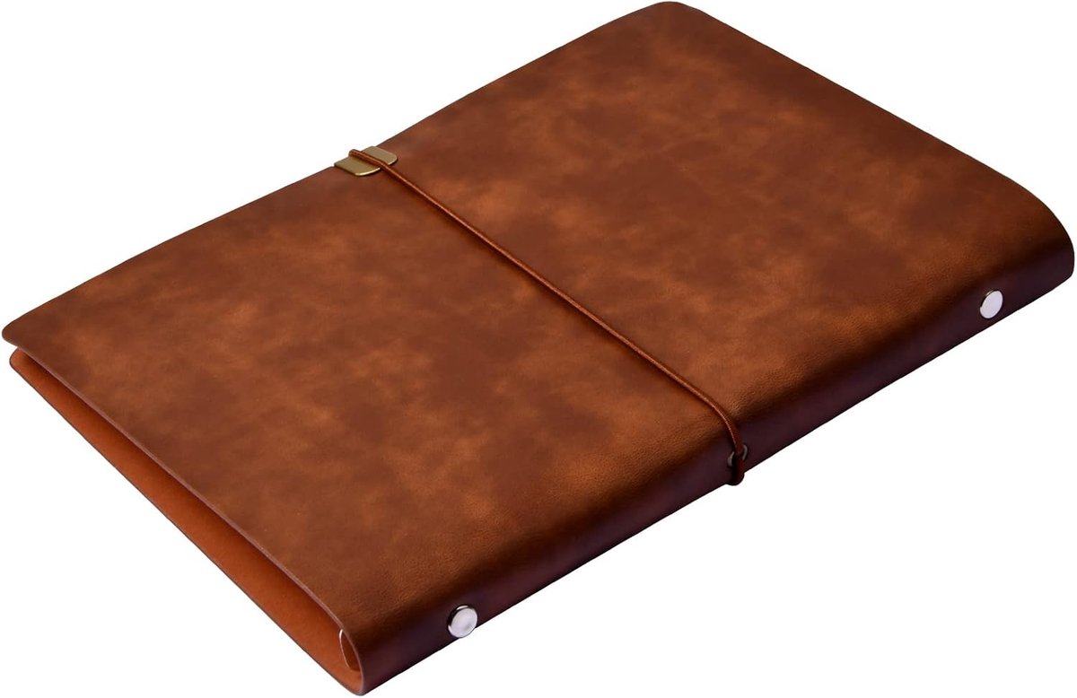 SnelShoppen - A5 Kunstleder Notitieboek - Vintage Reisdagboek - Navulbaar Losbladig Dagboek - Antiek Schetsboek - Bruin PU-Leder - 80 Pagina's Kraftpa