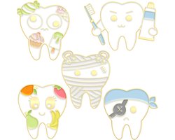 5pcs Cartoon Teeth Brooch Tooth Enamel Pins Dental Lapel Pin Tooth Brooch Aesthetic Teeth Brooch Jewelry Dentist - ShopVlot