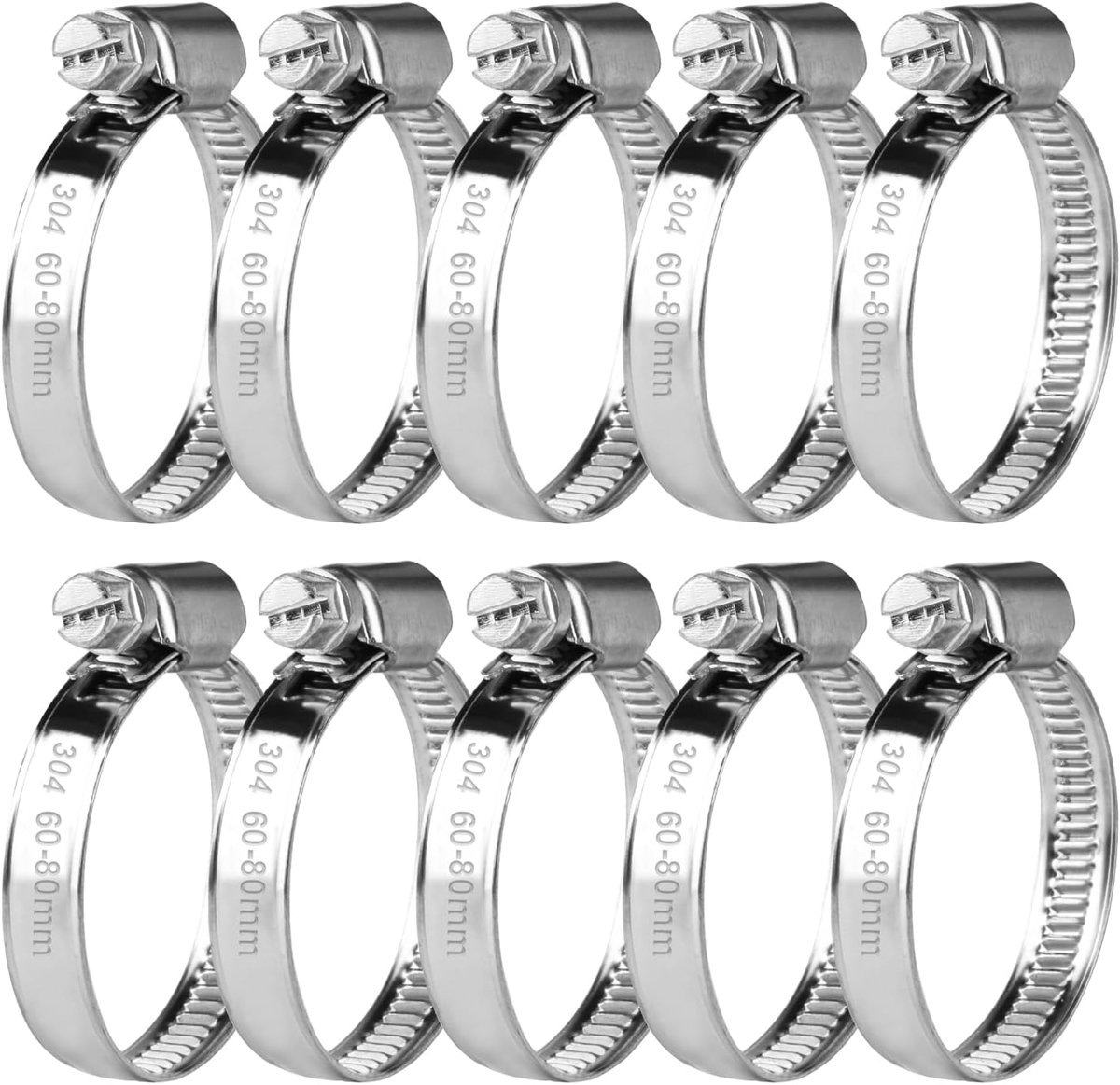 Hose clamps set 60-80mm - 304 roestvrij staal - duurzaam en corrosiebestendig - ideaal voor wasmachine - SnelShoppen