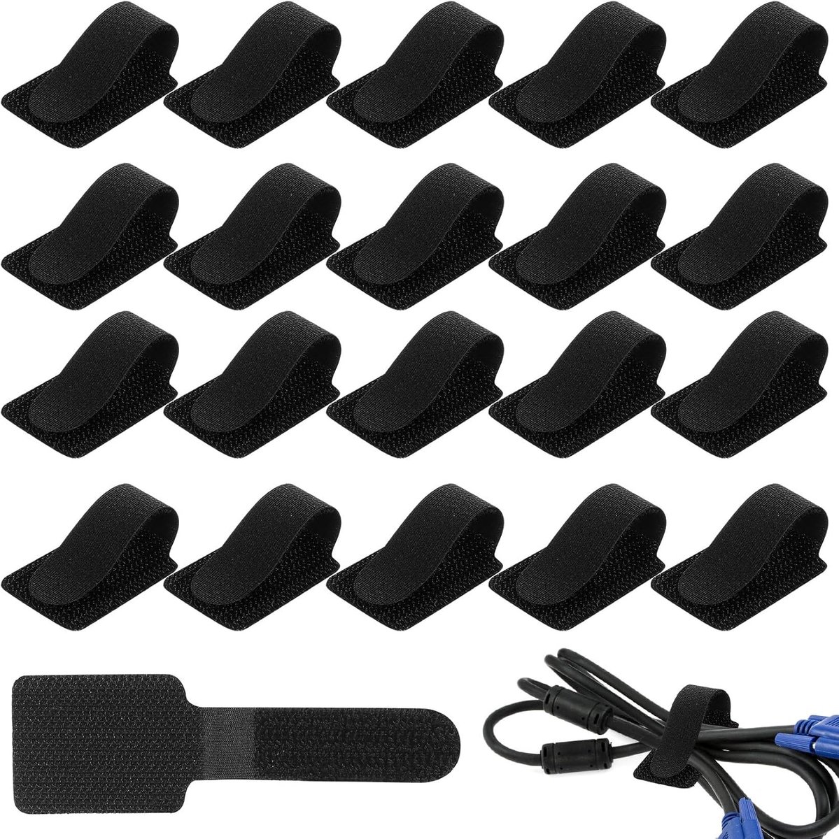 20 Pairs Cable Tray Black Self Adhesive Under-Desk Cable Management Cable Management Desk Organizer Cable Holder Self - ShopVlot