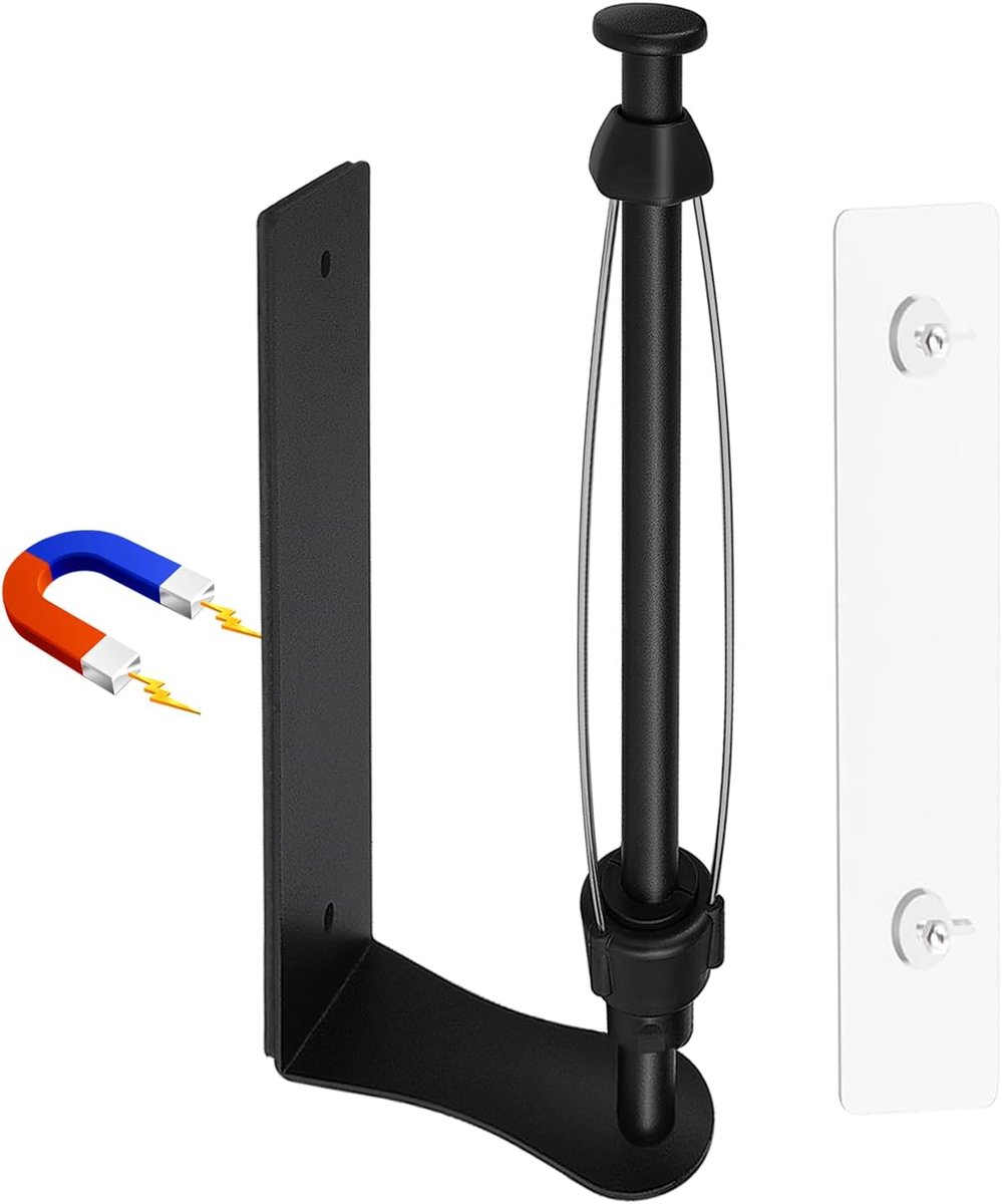 SnelShoppen - Magnetische Keukenrolhouder met Dempingseffect, Eenvoudige Eén-Handige Bediening, Zelfklevend en Boorvrij, Aluminium Legering, Zwart voo