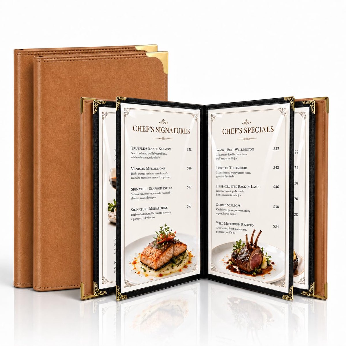 Menuhoes A4 - Elegante faux leather - 2-Pack met 4 pagina's - Perfect voor menus en wijnlijsten - ShopVlot