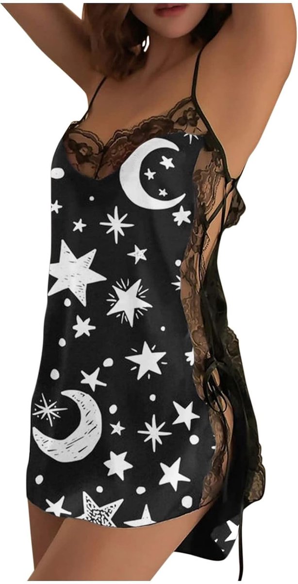 Nachtkleding van kant, dames, lingerie, mouwloos, bedrukt, blouse, pyjama, sexy, diepe V
