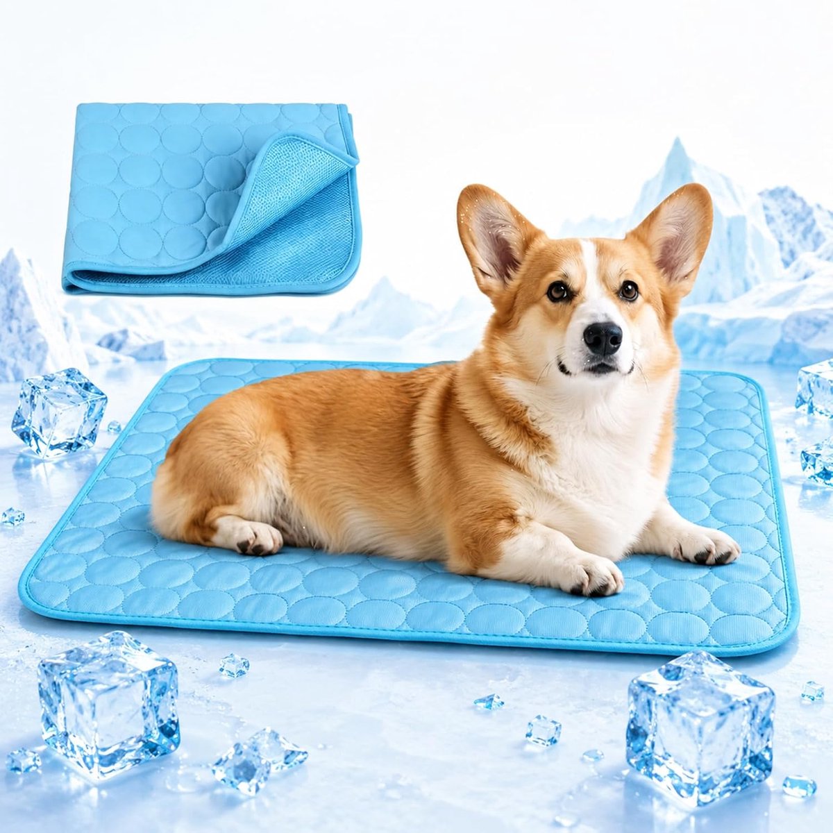 Koelmat voor honden, koeldeken voor honden, hondenmatten, zomerkoelkussen, zelfkoelende hondenmat voor thuis, onderweg of in de auto (blauw-L)