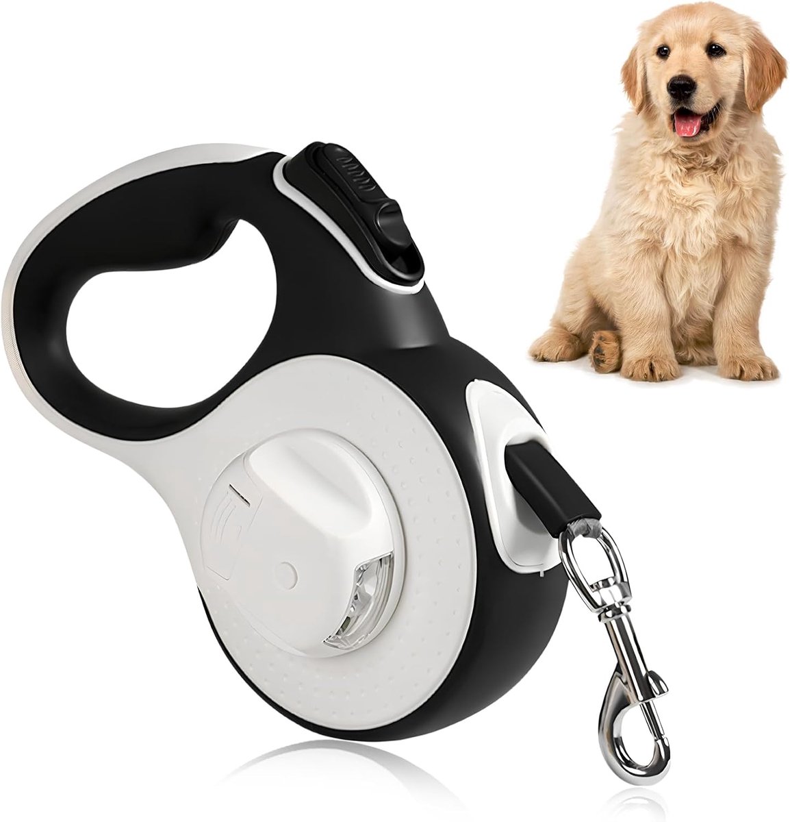 Intrekbare hondenriem, 3 m, met ledlicht, antislip handgreep en snelremknop, voor middelgrote en kleine honden en katten tot 15 kg, wandelingen 's nachts