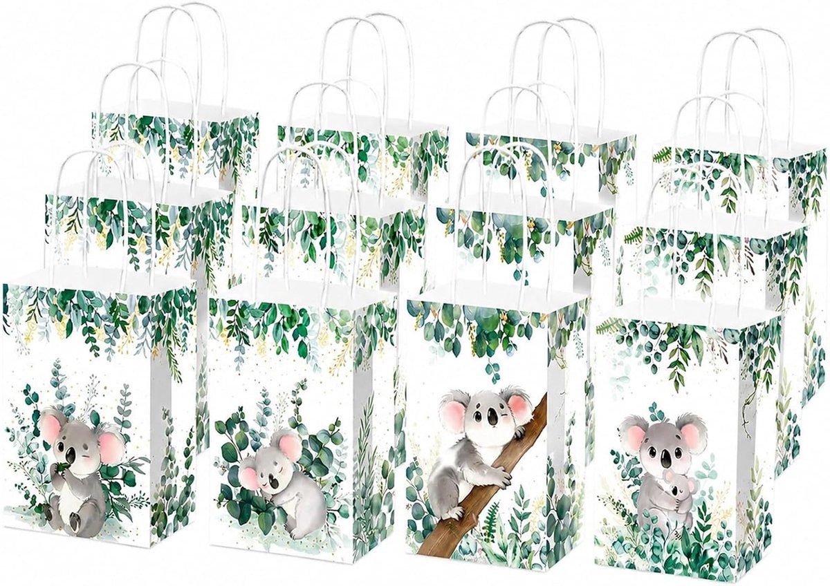 12 x koala-geschenkzakjes met hengsels voor verjaardag en junglefeest