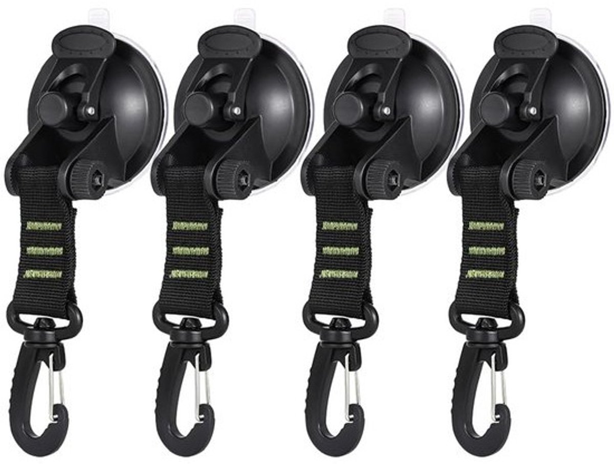 SPHProducts - Campingset met zuignappen - Bevestigingshaak voor de auto - Groen - Ideaal voor kamperen - Stevige zuignappen - Geschikt voor zijluifels