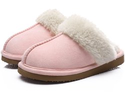 Olanly - Pantoffels Dames - Suède Zachte Winterpantoffels - Fluffy Open Sloffen met Pluche Voering - Roze - 38-39 - Geschikt voor een voetlengte van 23.62 cm