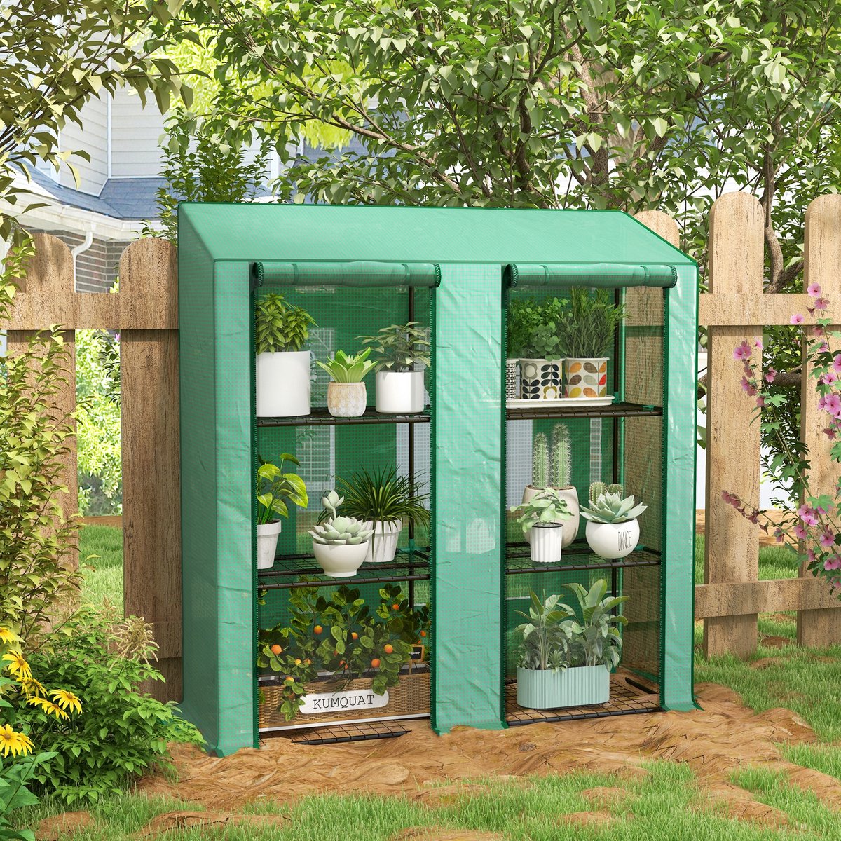 Kas 143×46×151 cm groen metaal en kunststof, 3-laagse kas, kweekkas, plantenkas voor jonge planten, stevig en duurzaam, eenvoudig design, praktisch en mooi, geschikt voor balkon, tuin en terras – foto 4