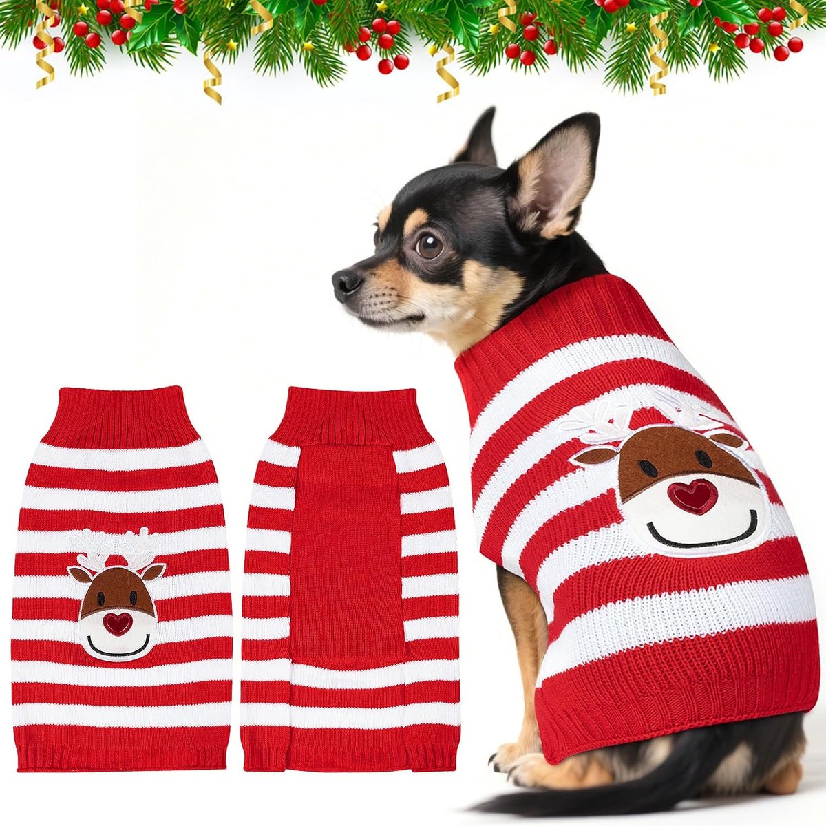 Kersttrui voor kleine middelgrote honden en katten, warme gebreide huisdiertrui voor de winter kerstfeest geschenken