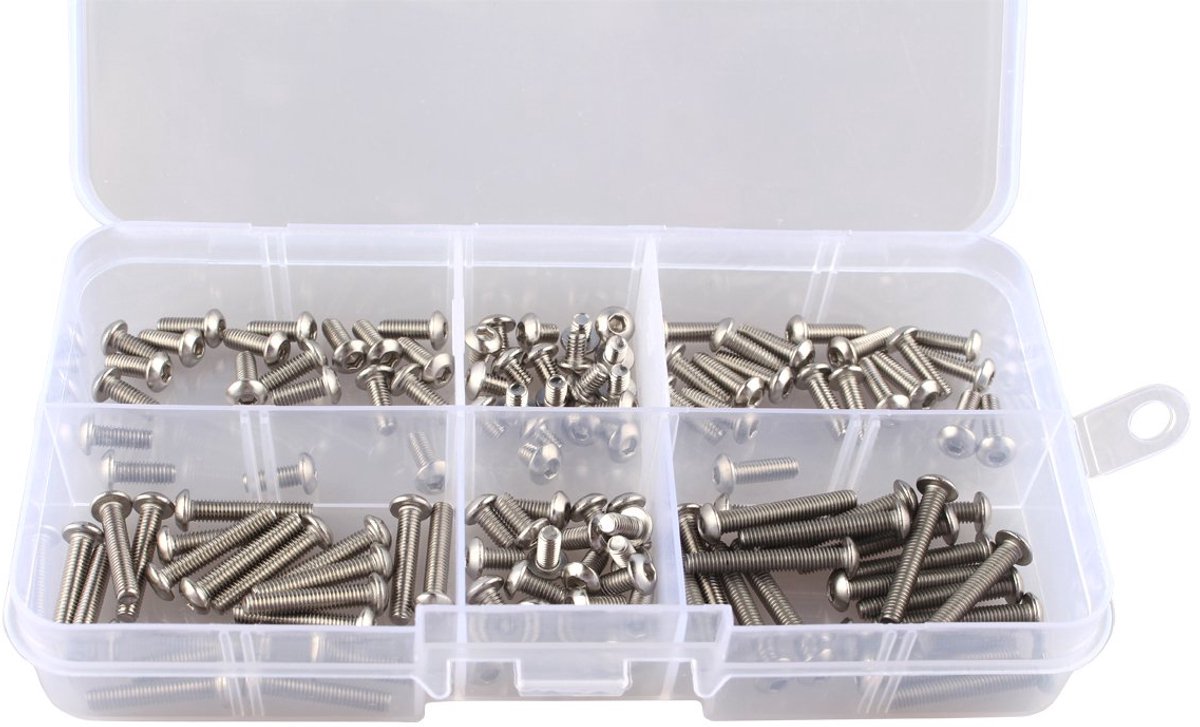 120 stks M3 roestvrijstalen knop zeskantkop inbusschroeven assortiment kit