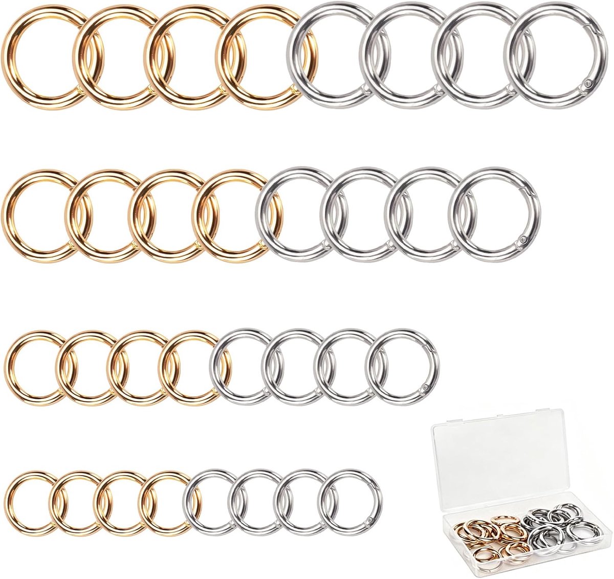 16 STKS Spring O Ring, zinklegering Ronde Karabijnhaak Snap Trigger Gesp, Haken Clip DIY Accessoires 4 Stijlen voor Sleutelhangers, Tas, Portemonnee en Handtas