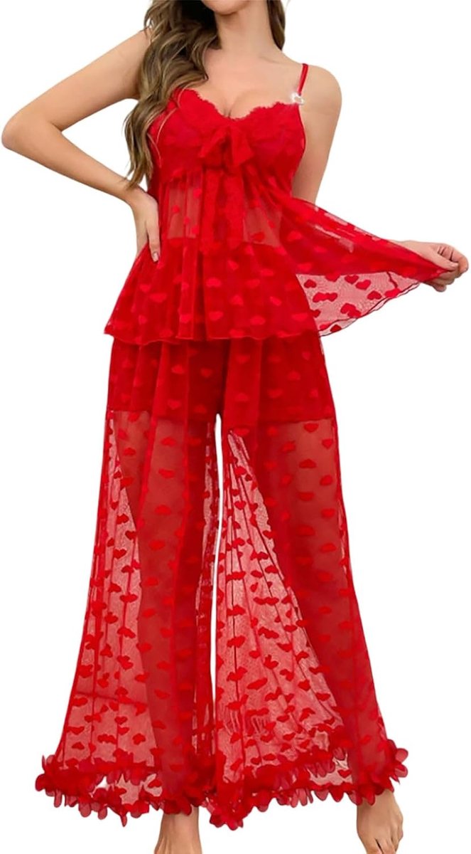 Lingerieset voor dames, modieus, glamour, huwelijksnacht, Valentijnsdag, huwelijksreis, avond, romantisch, kant, transparant, babydoll mode A145