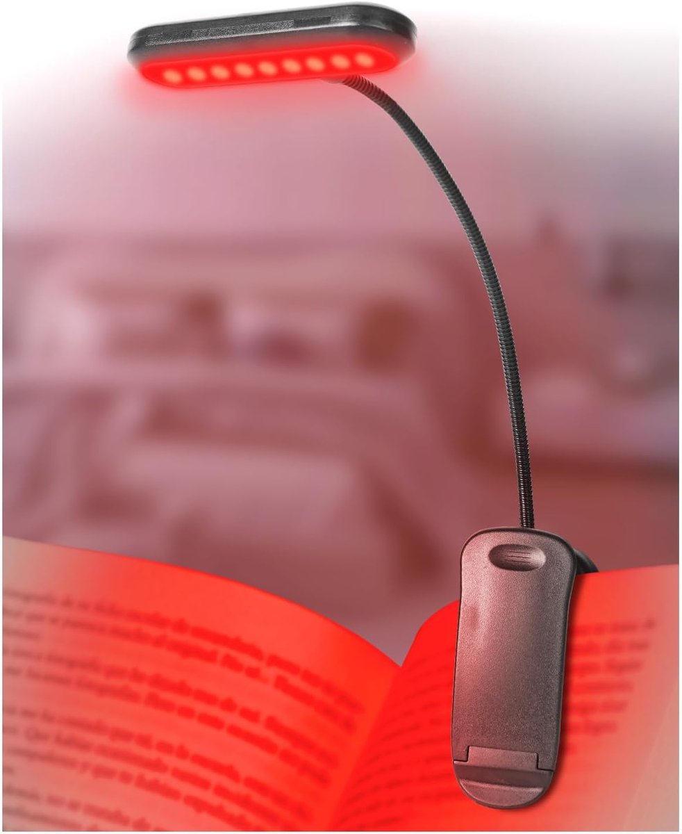 670nm Rood leeslamp voor bedlezen, dimbare USB-oplaadbare klemlicht, instelbare helderheid, draagbare boekenlamp met geheugenfunctie, oogcomfort voor beter slapen, energieklasse A