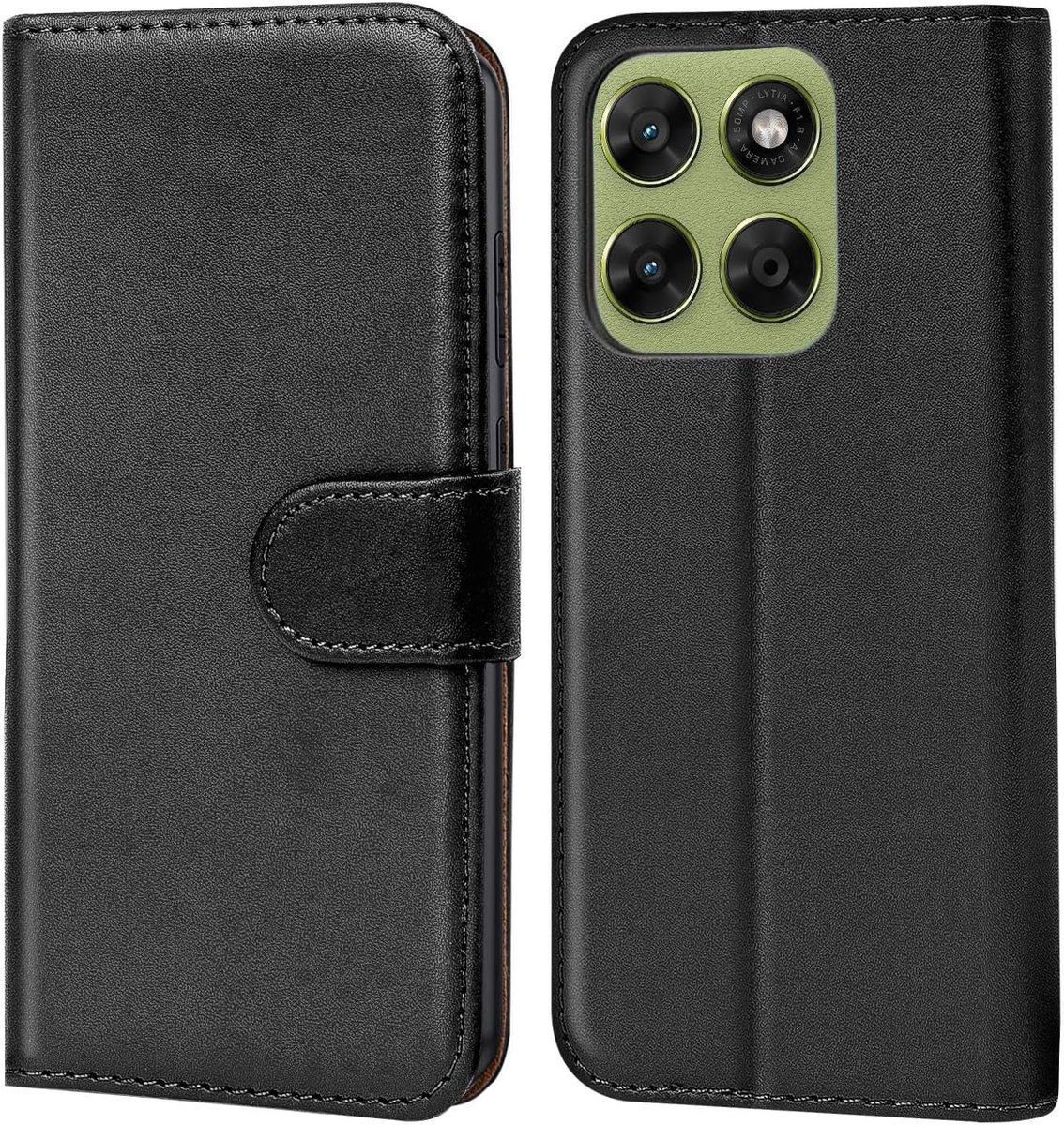 Hoes voor mobiele telefoon voor Motorola Moto G67, G77, bookcase, kaartsleuven, standfunctie, zwart