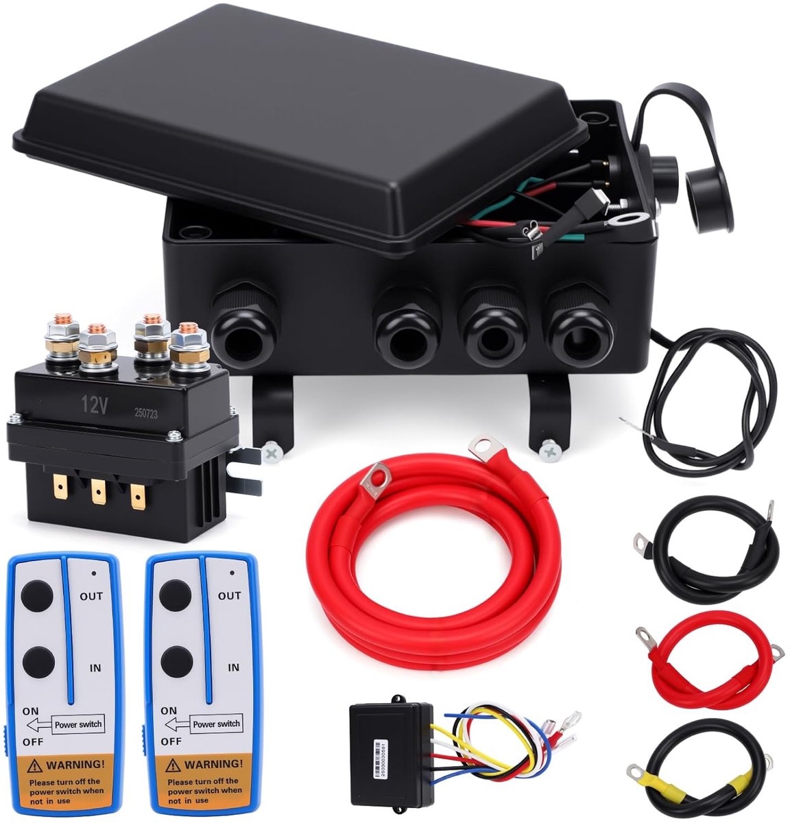 Relais, besturingsset, 12 V, 500 A, met besturingsbox, radio-ontvanger, 2 afstandsbedieningen, kabelset, waterdicht IP67, voor 8000-17000 lbs, elektrische winden, offroad