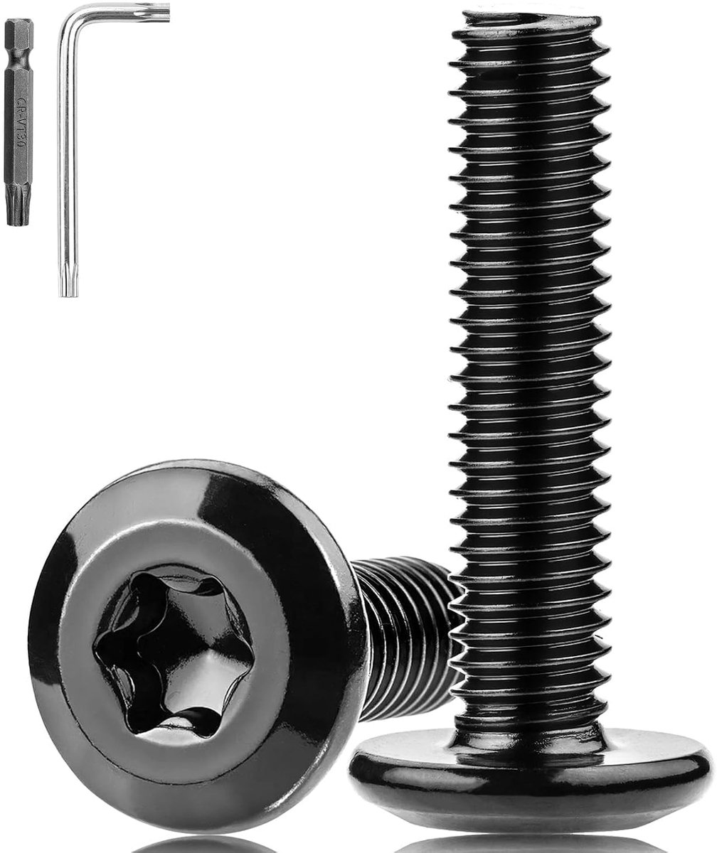 25 stuks platte kopschroeven, M6 x 40 mm, lenskopschroeven, M6 schroeven, zwart, 304 roestvrij staal, machineschroeven voor meubelinbouw, hout, montage met torx-sleutelbit schroevendraaier