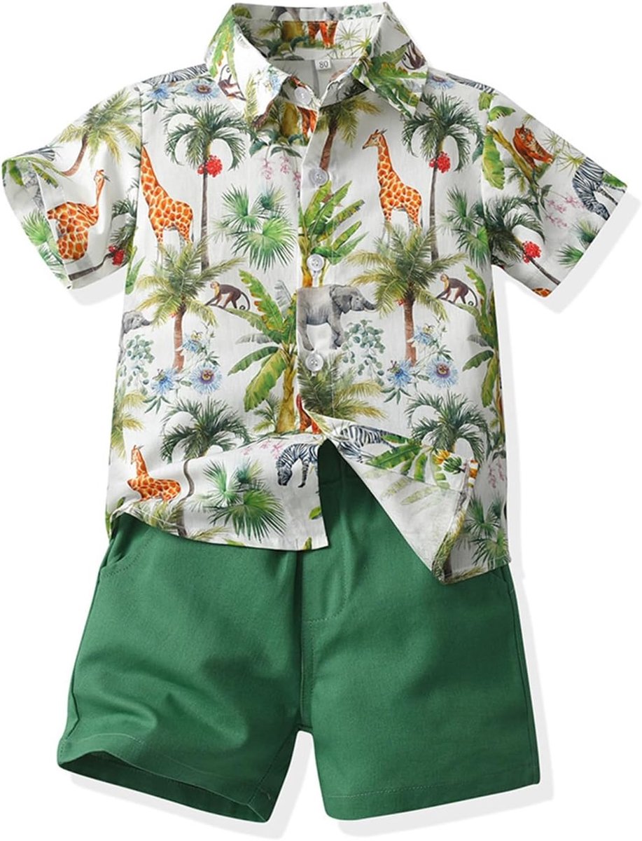 For babyjongens Overhemden met knopen for jongens Atletische broeken for baby's van 0-6 maanden Jurkoutfits Baby Hawaiiaans shirt, bedrukt met korte mouwen + korte broek prestatiepak