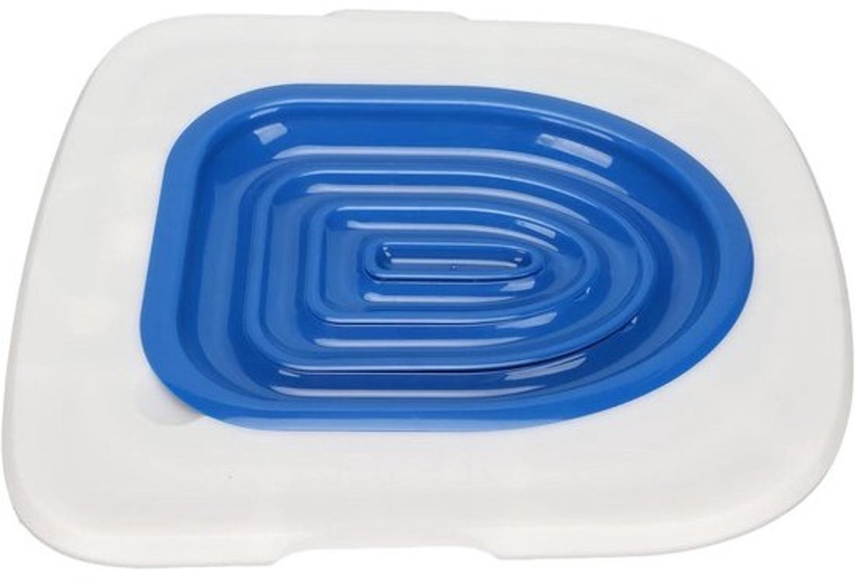 Toilettrainingsset voor katten - Herbruikbaar en milieuvriendelijk - Universeel systeem voor huisdieren - Wit dienblad met blauwe binnensteun - Katten-wc-trainingkit