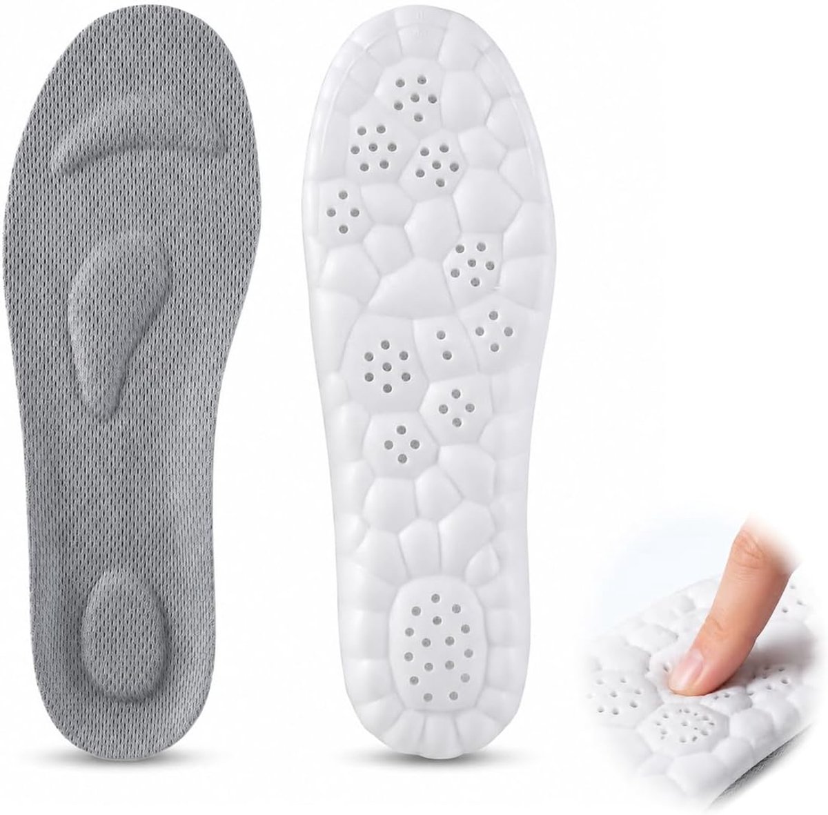 Inlegzolen, traagschuim inlegzolen, comfort massage inlegzolen voor sport dagelijks gebruik, ademende schokabsorberende inlegzolen dames heren grijs, maat 39-40, 2 stuks