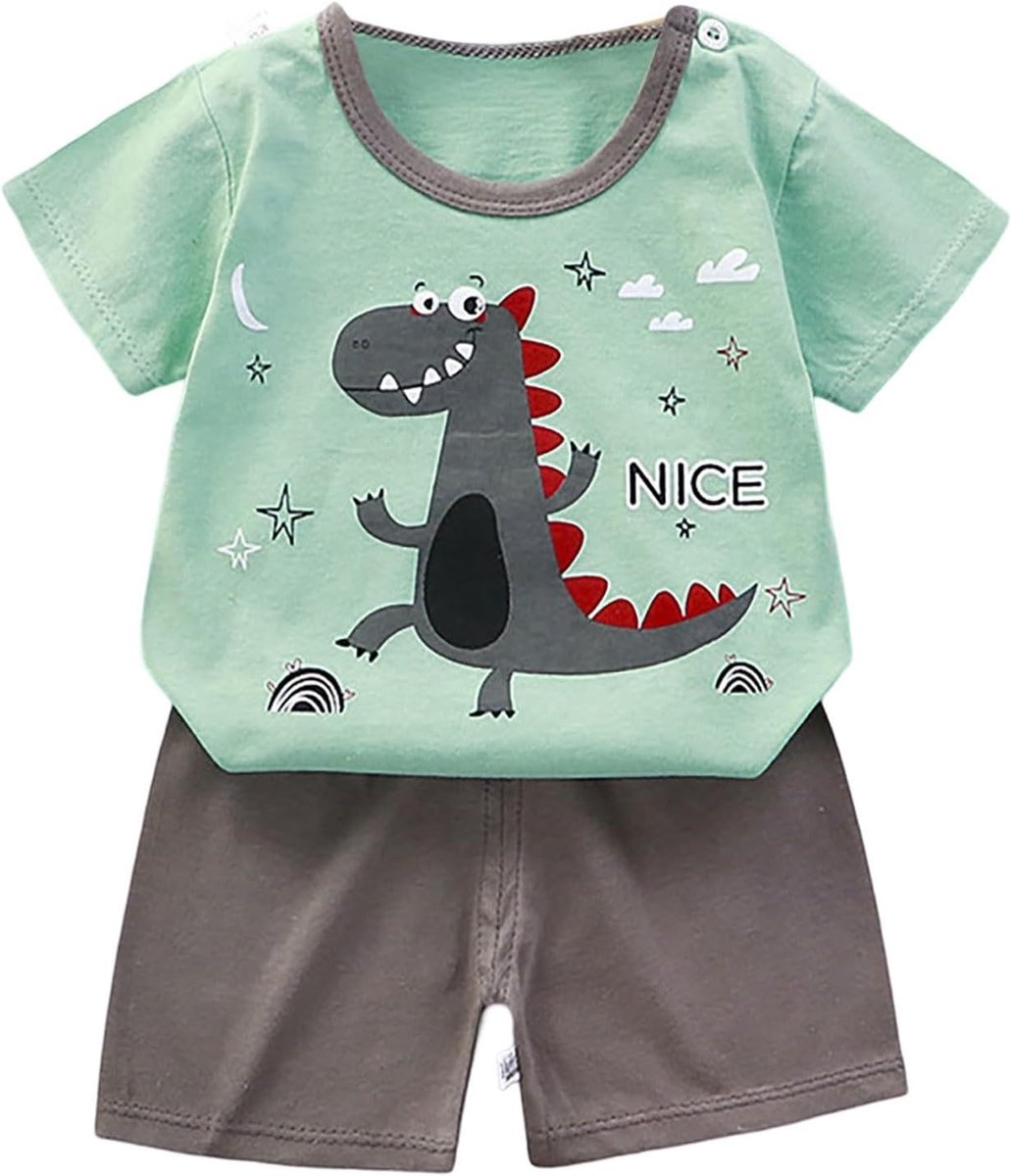 2-delige set voor jongens, kinderkleding, katoen, zomer, T-shirt, shorts, set, klaar om te dragen, praktisch voor haaste ouders, moderne en effectieve stijl, A111