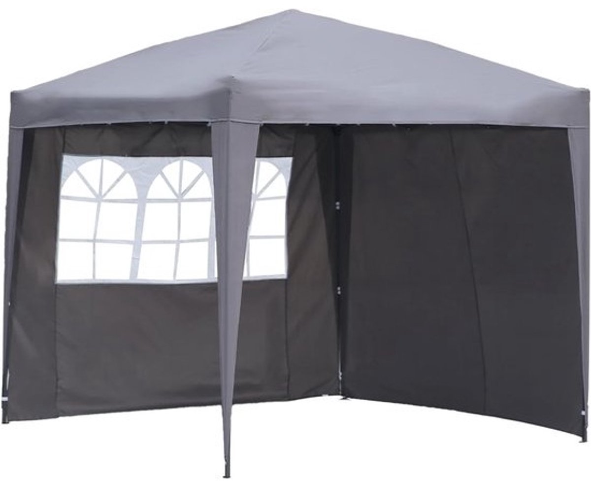 Pop-up tuinhuisjetent - Feesttentpaviljoen - Voor buitenfeesten - Inclusief zijpanelen - 2.5 x 2.5 meter - Grijs