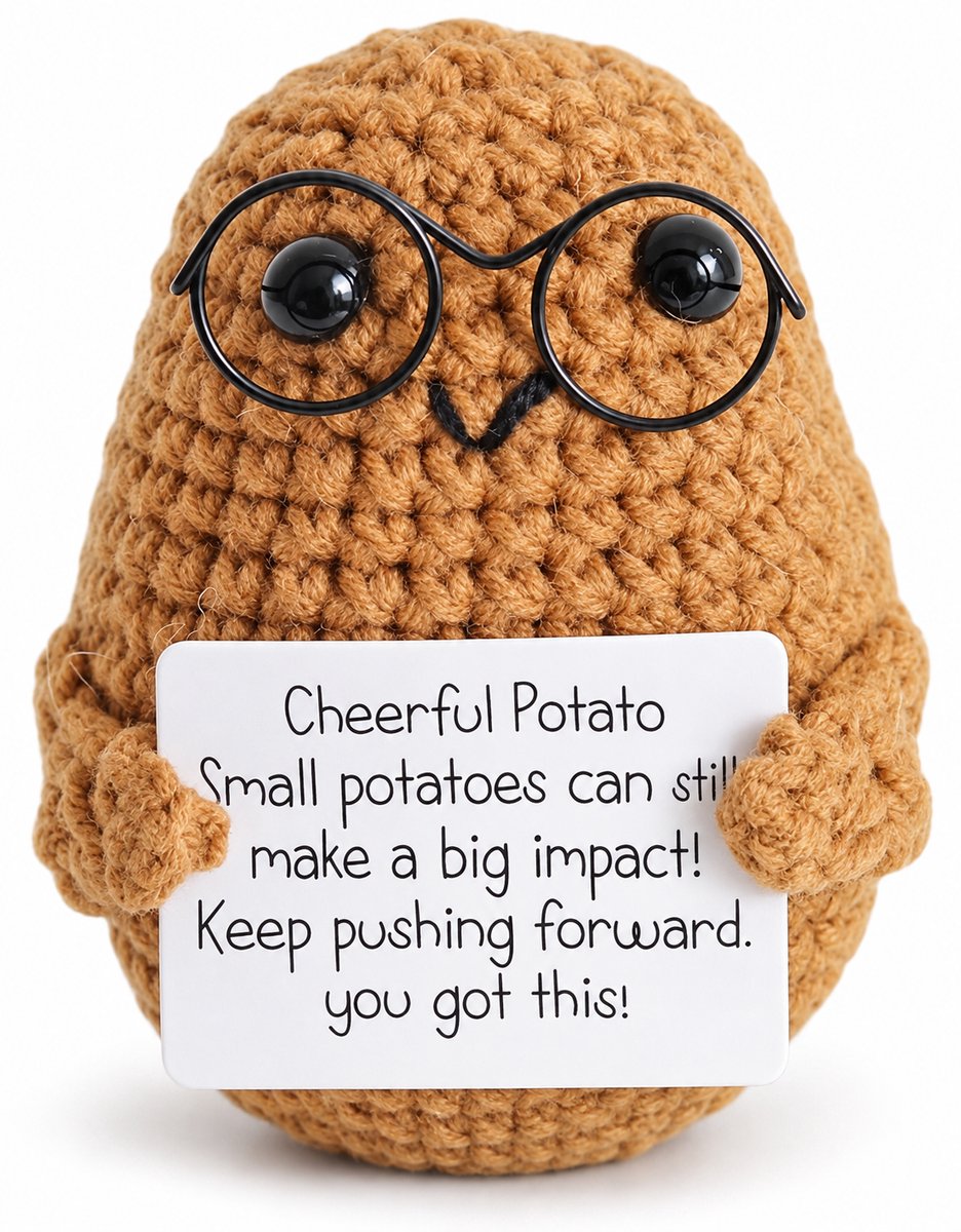 Nina’s Giftshop® Positieve Aardappel met Bril – Handgemaakt Cadeau – Motivatie Cadeau – Opkikker Cadeautje – Grappig Cadeau – Cadeau voor Vrouw & Man – Geschenkzakje