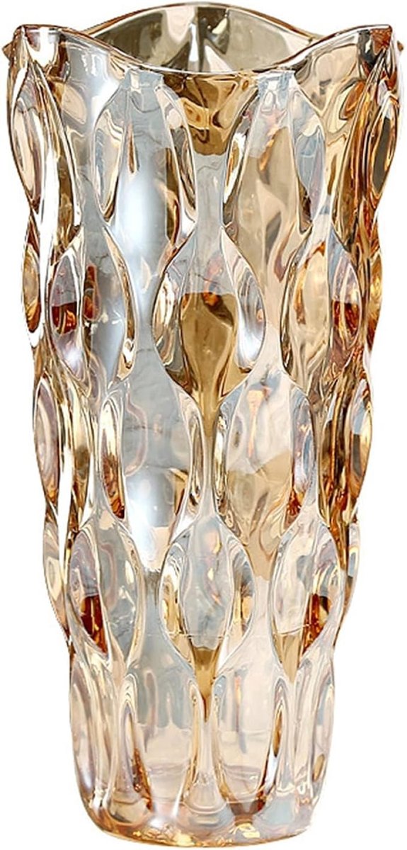 Sfeervol Bloemenvaas van Glas 24 cm – Kristallen Vaas met Geometrisch Patroon – Moderne Hoge Vaas voor Tulpen, Boeketten en Tafeldecoratie