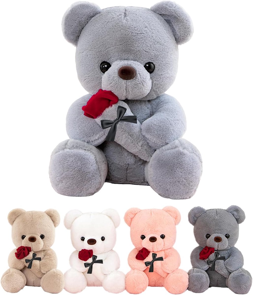 Pluche met Roos, Huwelijkscadeaus voor Dames 25 cm Grijs