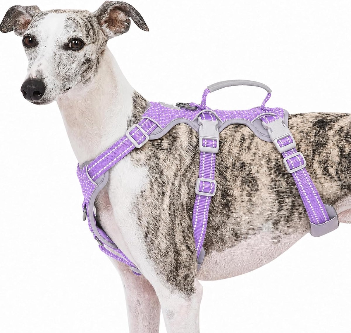 Escape Proof Harness, Geen Slip Hondenharnas Escape Proof, Volledig Reflecterend Harnas met Handvat, Ademend, Verstelbaar Vest voor Middelgrote Honden Wandelen, Running (Lavendel Paars,L)