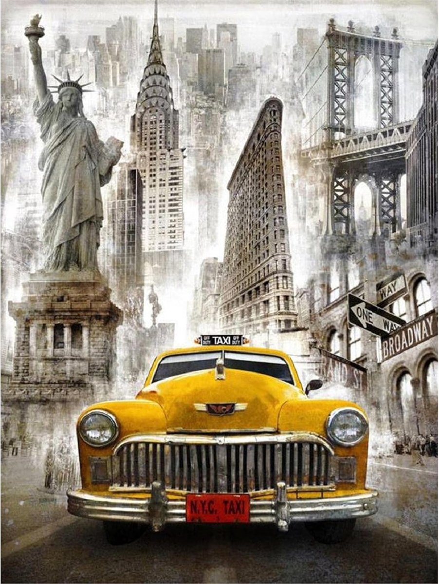 Diamond Painting Diamant Borduurwerk New York Auto Ronde Volledige Diamant Schilderij Kruissteek 5D Rond Strass Mozaïek Home Decor 30 x 40 cm