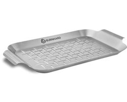 BURNHARD roestvrijstalen grillplaat, oven- en vaatwasserbestendig, universeel voor gas-, houtskool- en elektrische barbecue, grote handgrepen – barbecueplaat groot/klein