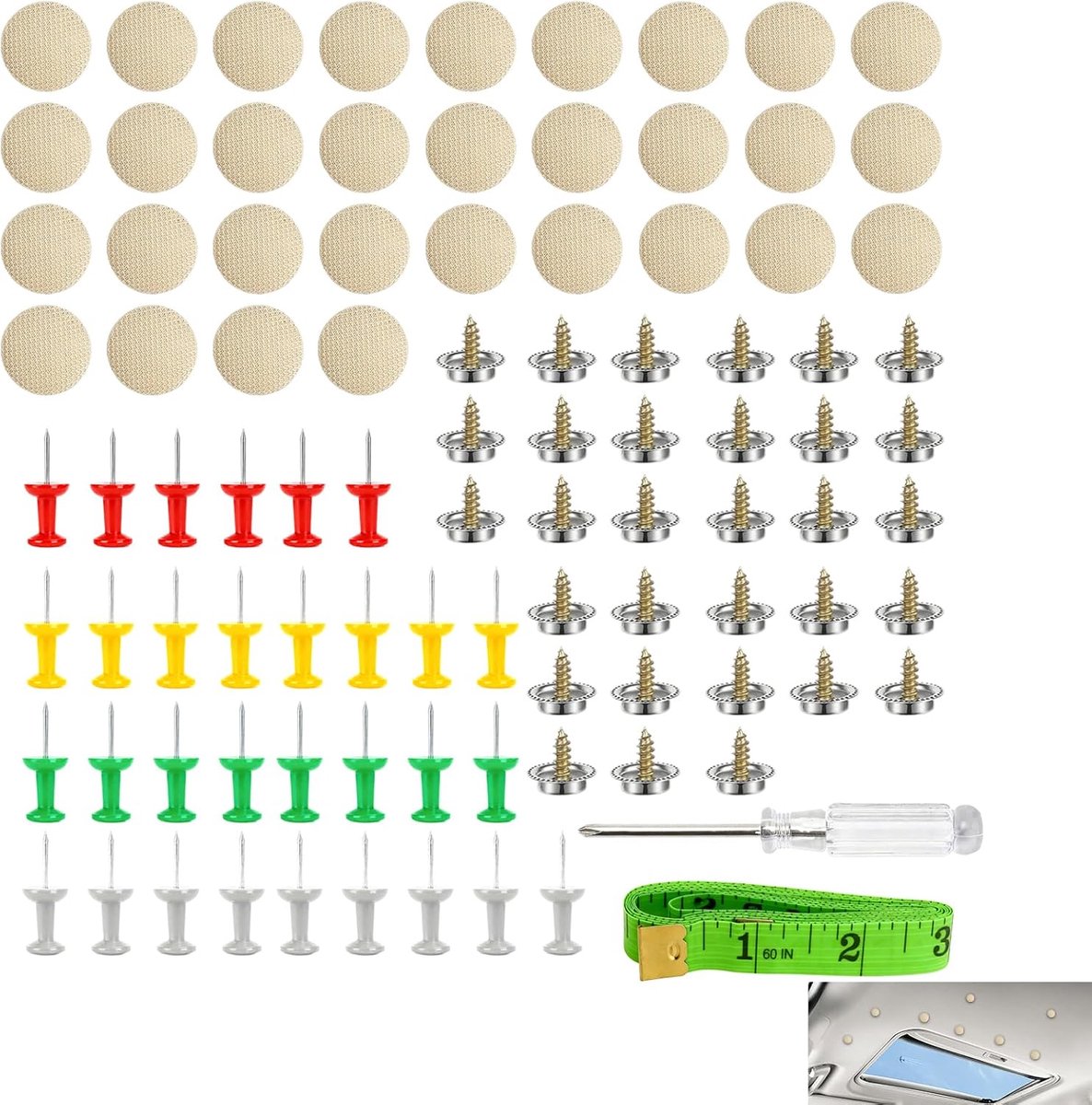 30pcs Car Roof Sky Repair Kit, Car Repair Rivets with Pins Screwdriver Tape Measure, Roof Sky Knobs Fastening Clips - ShopVlot