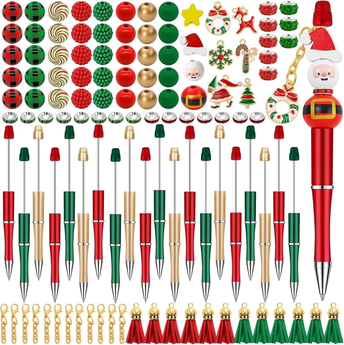 152 Stukken DIY Kerst Bead Pennen Set, Inclusief Parels, Tassen en Sleutelhangers voor Creatieve Projecten en Cadeaus