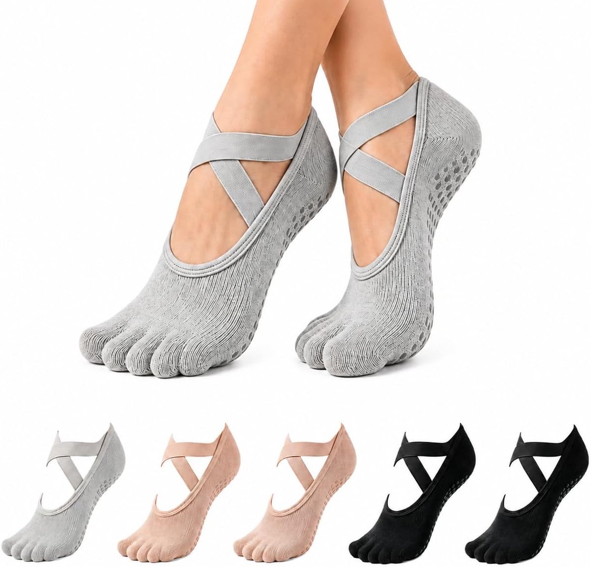 5 paar pilatessokken voor dames, antislip, yogasokken, ademend voor fitness, pilates, ballet en dans, eenheidsmaat - ShopVlot