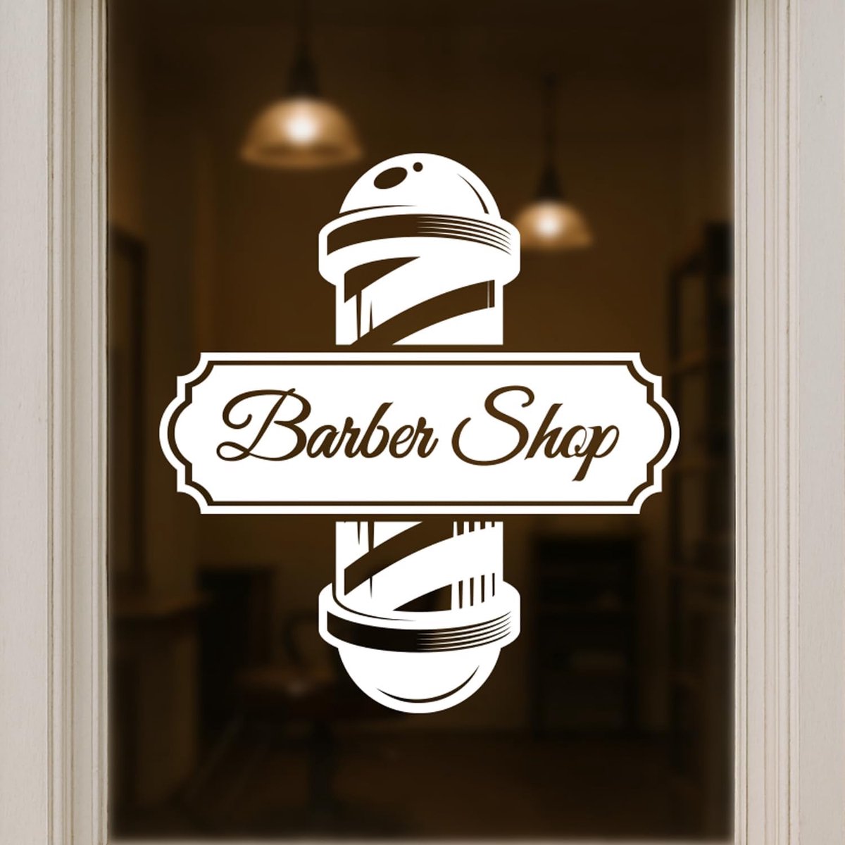 Barber Shop Window Decal - Classic Vinyl Sticker with Traditional Pole Design for Salon Glass Door or Window - ShopVlot