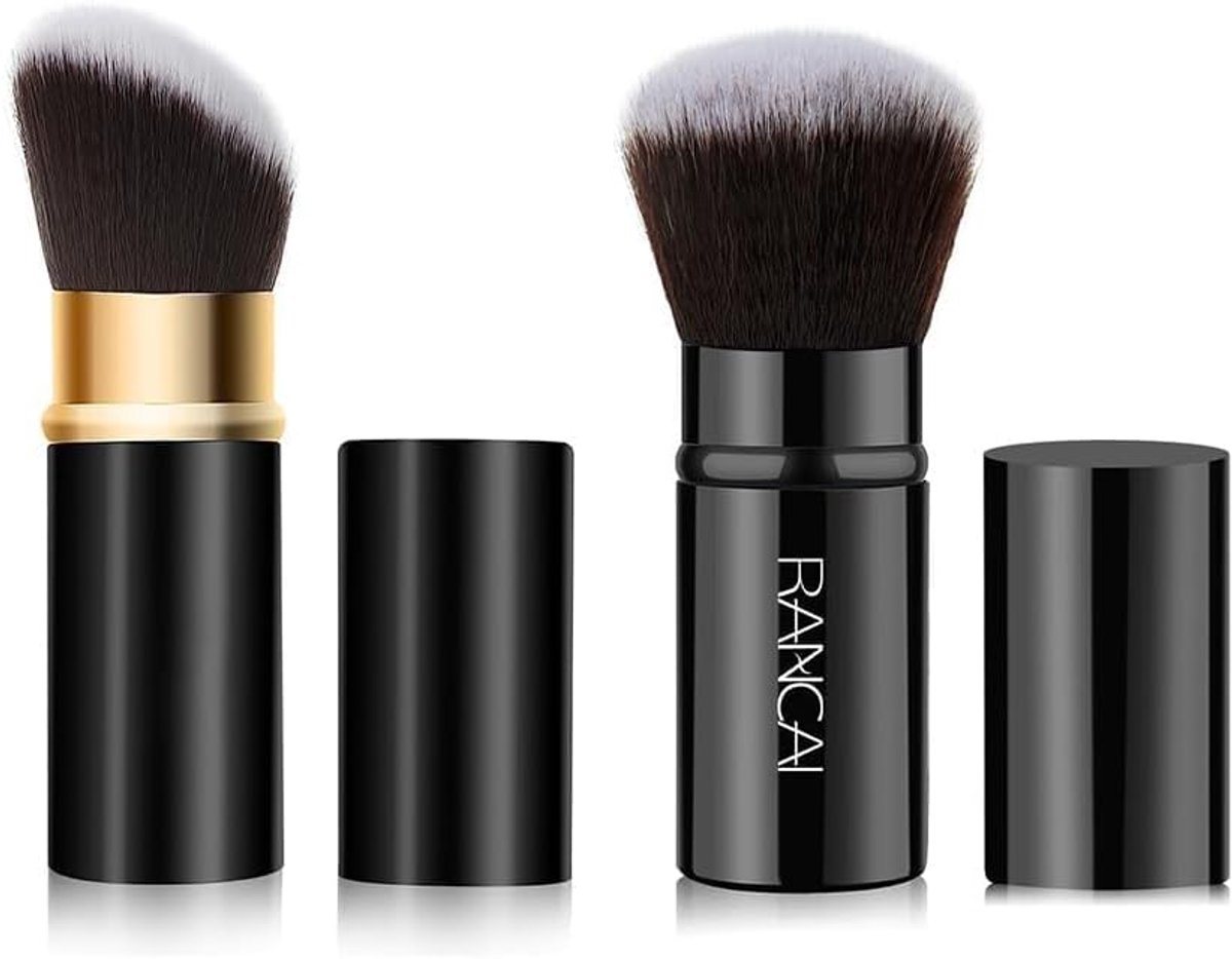 2 Stuks Make Up Kwasten Set Foundation Kwast Schuine Kop Platte Kop Kabuki Poederkwast Blush Gezichtskwast Contour - ShopVlot