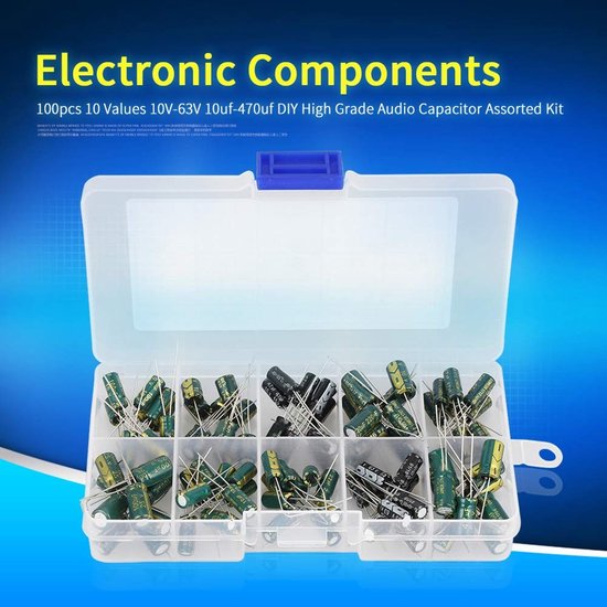 100 Stuks Assortiment Audio Capacitors 10V-63V van 10uF tot 470uF voor DIY Audio Circuits en Elektronische Projecten