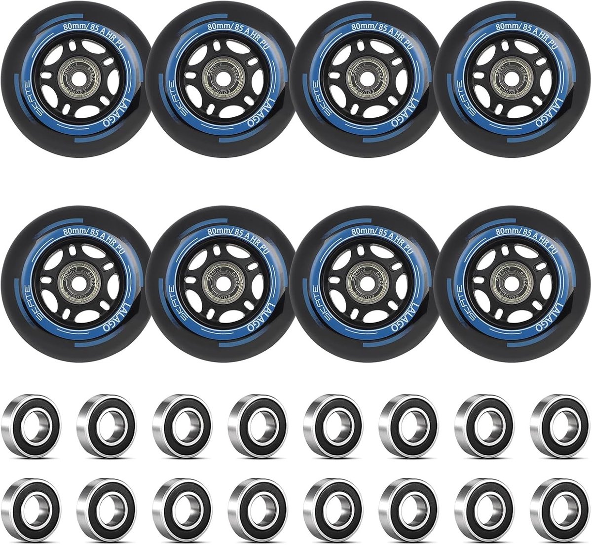 Inline Skate Wielen 80mm 8 Stuks 88A Hardheid Met ABEC 9 Lagers Geschikt Voor Binnen en Buiten Skaten
