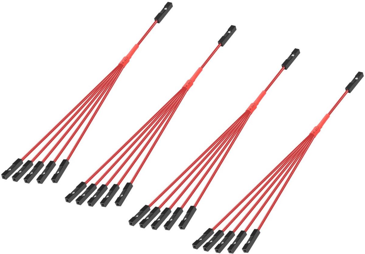 GINTOOYUN Jumper Cable, 4 Pack, 24 AWG, 1 to 5, Red, 1 Bus to 5 Female, 2.54 mm DuPont Cable for Breadboard and - ShopVlot