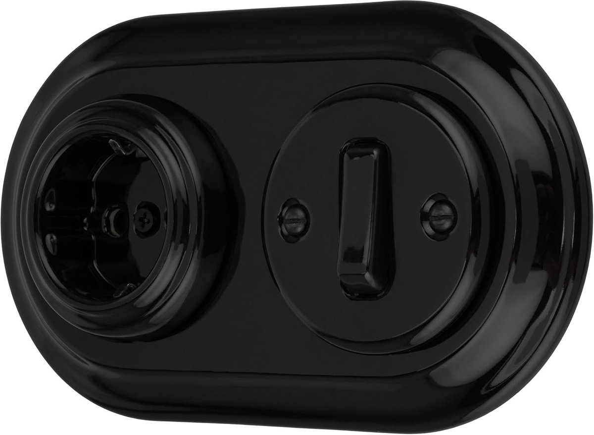 Recessed porcelain retro socket, switch, 2-gang, all-in-one, SET series PR1 black - ShopVlot