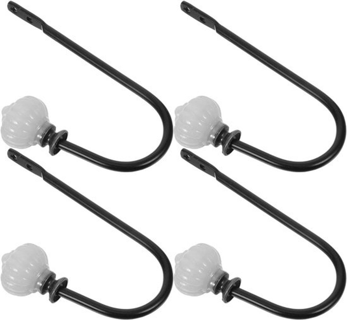 Set gordijnhouders - Wandhaken - Raamdecoratie - Stevige ijzeren constructie - 4 stuks - Zwart