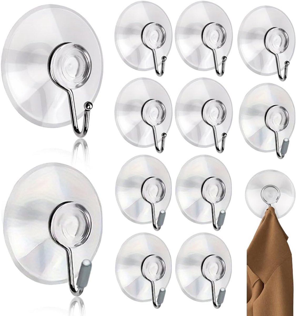 Multifunctionele haken, 12-delige set transparante zuignaphaken, diameter ca. 45 mm. Wandhaken met zuignappen en - ShopVlot