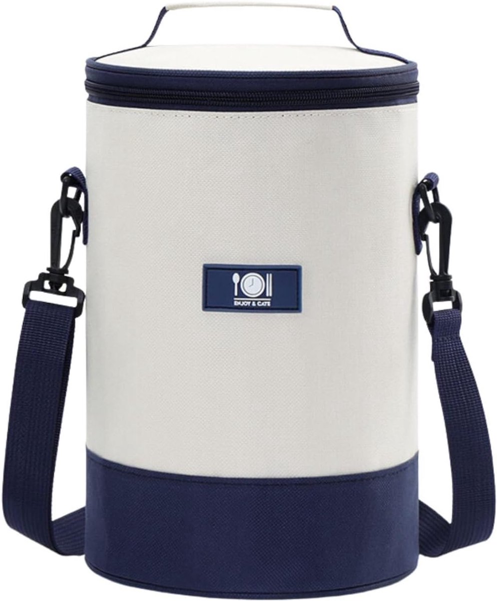 Japanese Style Round Bento Bag, Large Capacity Insulated Waterproof Lunch Tote Lunch Bag - ShopVlot
